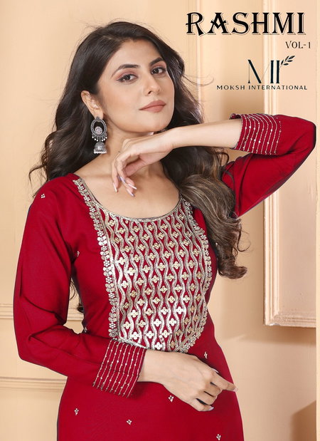 Rashmi Vol 1 By Moksh Premium Rayon Heavy Sequence Embroidery Work Top With Pant Dupatta Online Wholesale